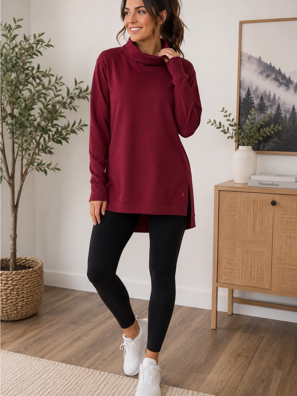 Champion C9 Burgundy Cowl Neck Tunic Sweatshirt Small Athleisure Cozy